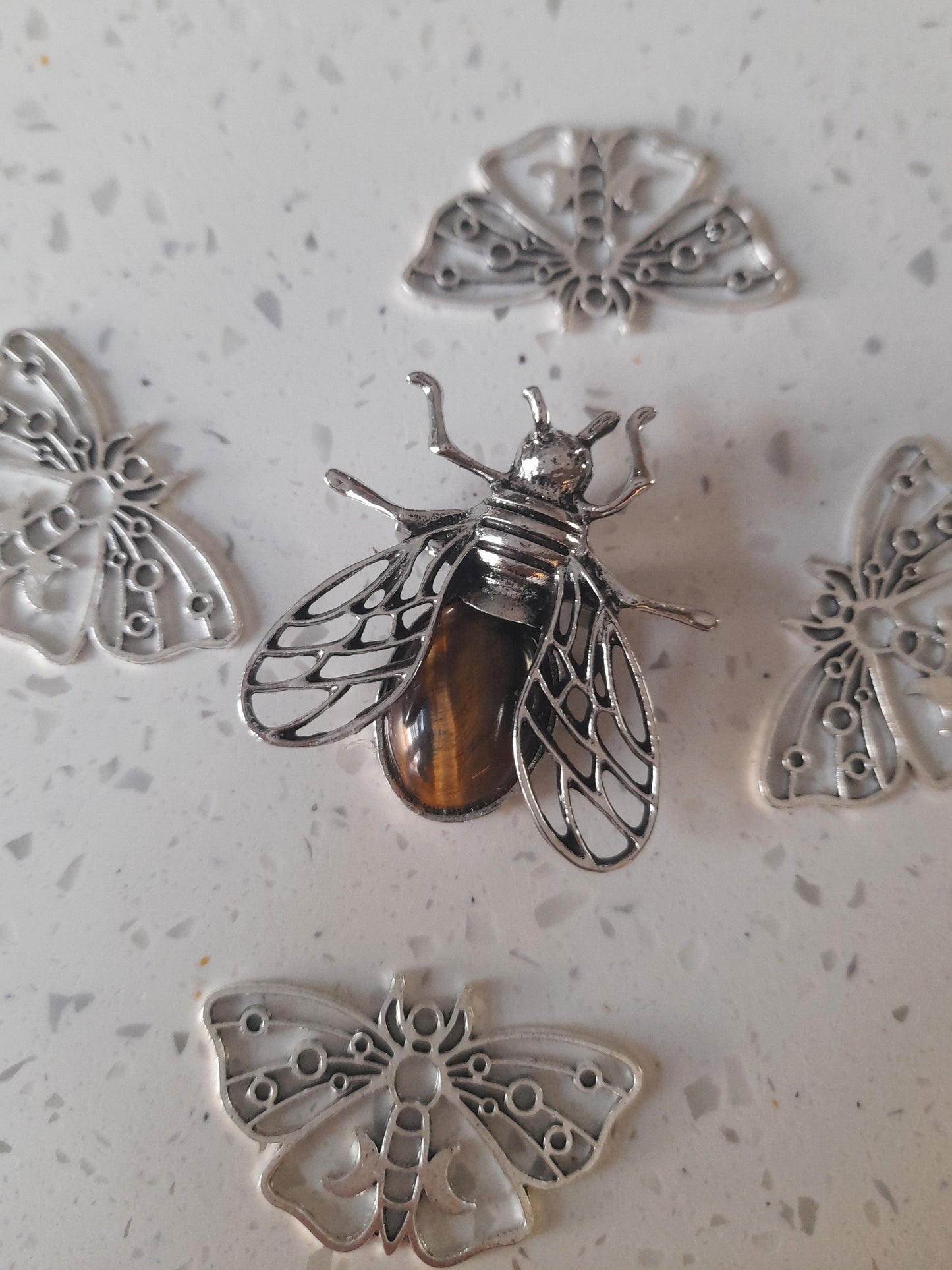 Moth Tigers Eye Brooch